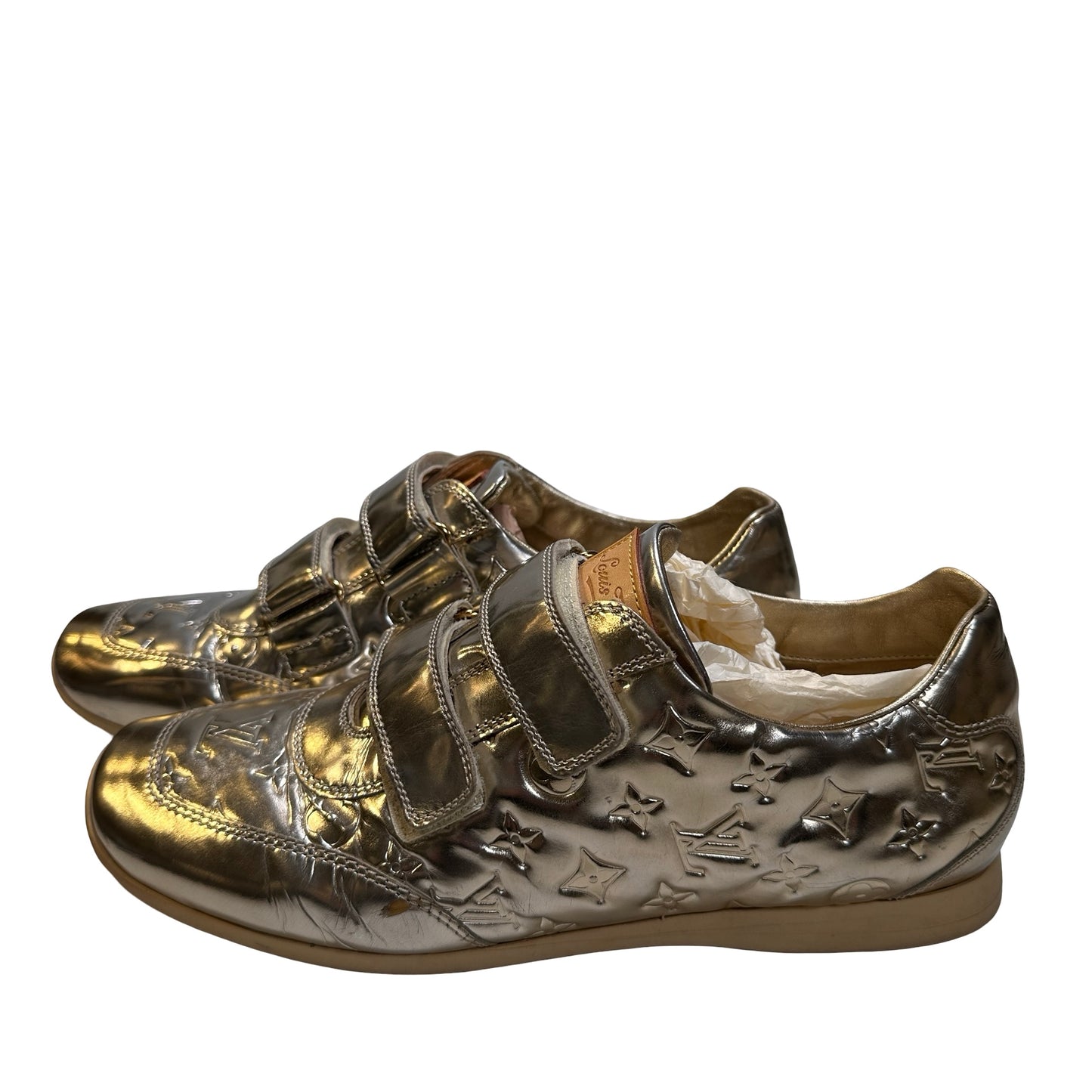 Used LOUIS VUITTON Calfskin Leather Monogram Shoes Gold