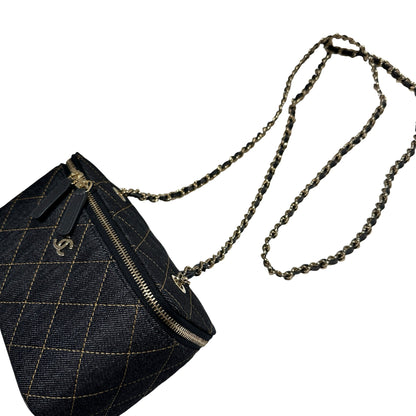 Used CHANEL Quilted Denim Vanity Case Vanity case Navy blue