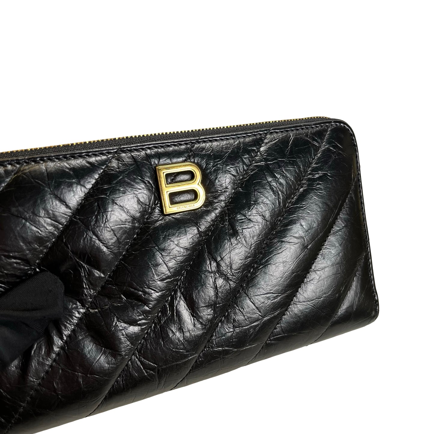 Used BALENCIAGA Quilted Leather Quilted Wallet Long wallet Black Gold