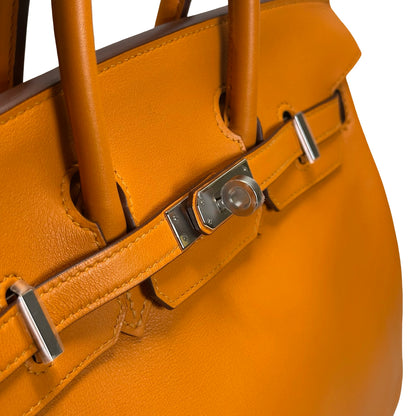 Used HERMES Swift Birkin 25 Handbag Orange PHW