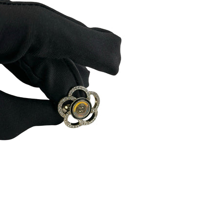 Used CHANEL Camellia Crystal Ring Ring Gold
