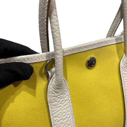 Used HERMES Canvas Leather Garden File Tote Bag Yellow White