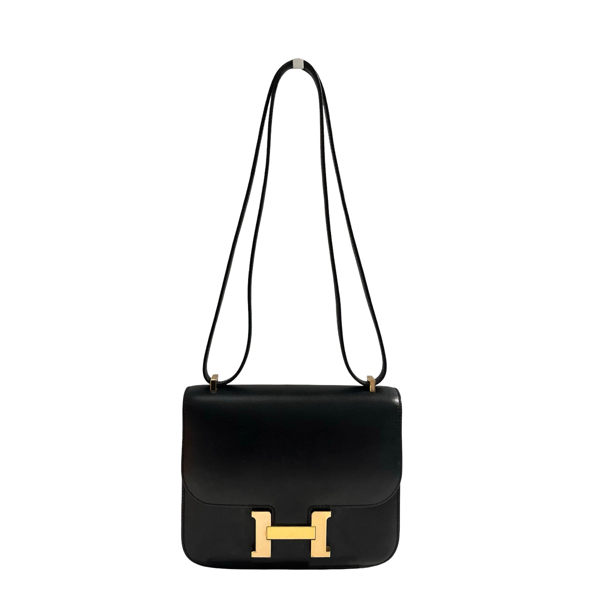 Used HERMES Box Calf Mini Constance Shoulder Bag Black Gold