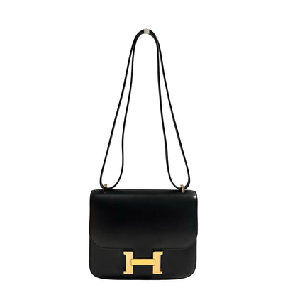 Used HERMES Box Calf Mini Constance Shoulder Bag Black Gold