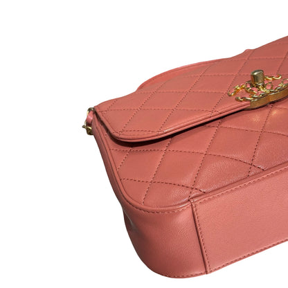 Used CHANEL Calfskin Leather Flap Cross Body Bag Pink GHW