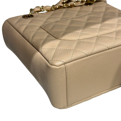 Used CHANEL Calfskin Leather PST Tote Bag Beige GHW