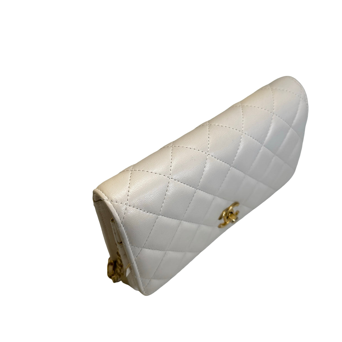 Used CHANEL Quilted Lambskin Wallet on chain Wallet on chain White Gold