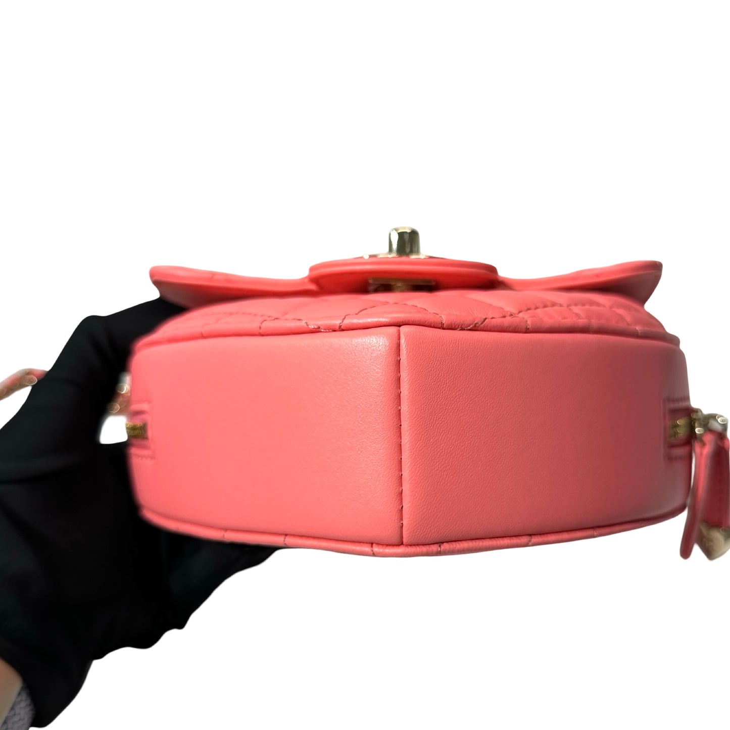 Used CHANEL Lambskin Leather HEART Cross Body Bag Pink GHW