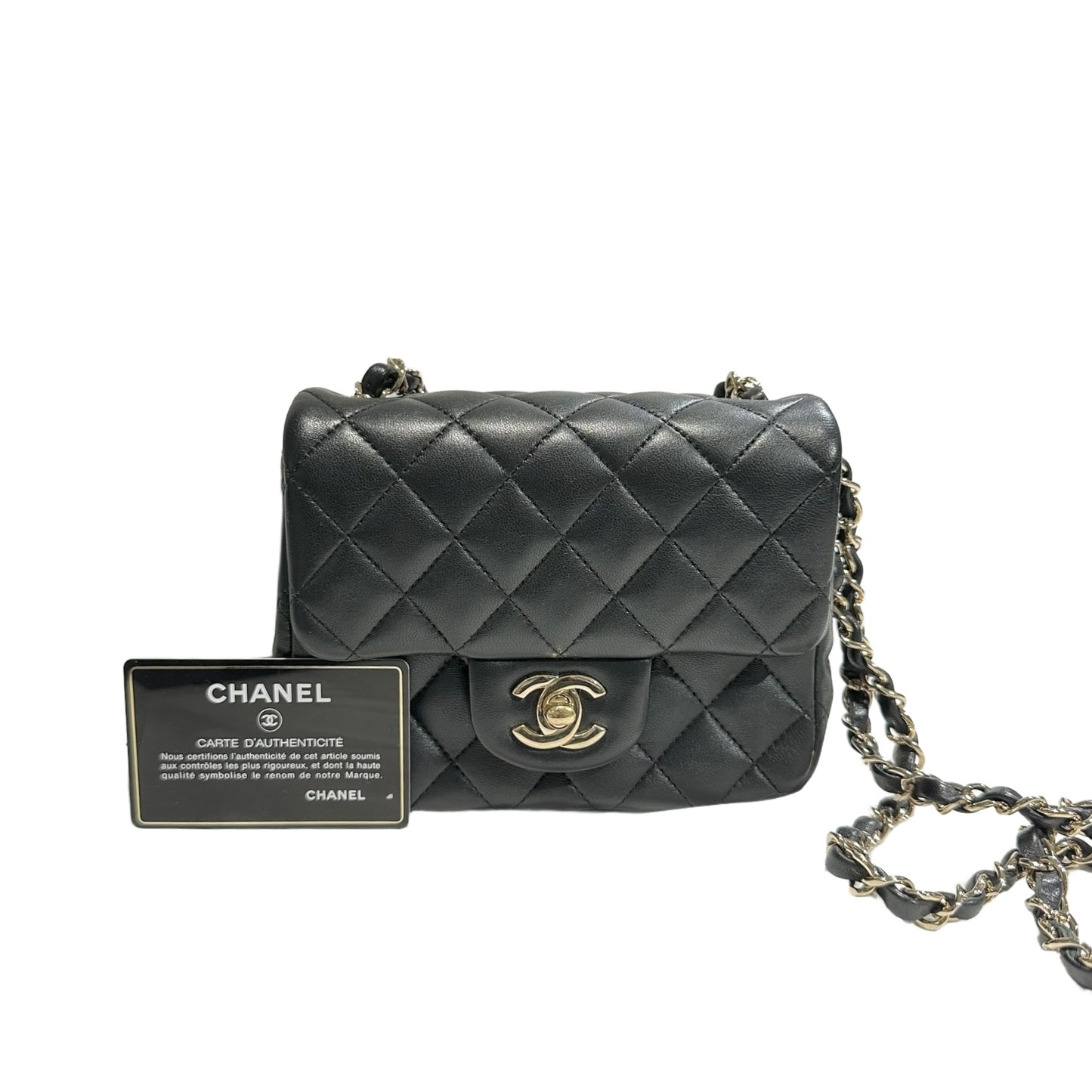 Used CHANEL Lambskin Leather Mini Flap 17cm Cross Body Bag Black GHW