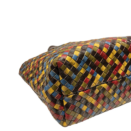 Used Bottega Veneta Calfskin Leather Handbag Multicolor GHW