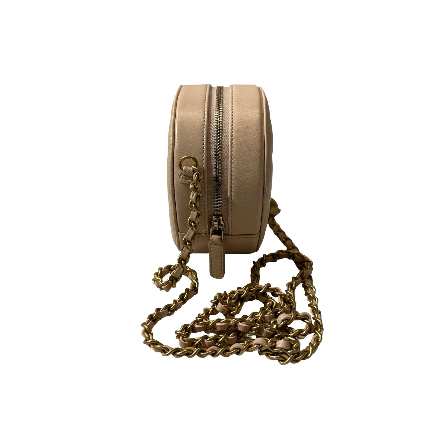 Used CHANEL Lambskin Leather Cross Body Bag GHW Pink