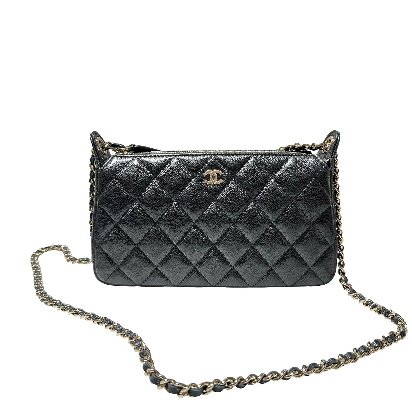 New CHANEL Calfskin Leather Cross Body Bag Black GHW