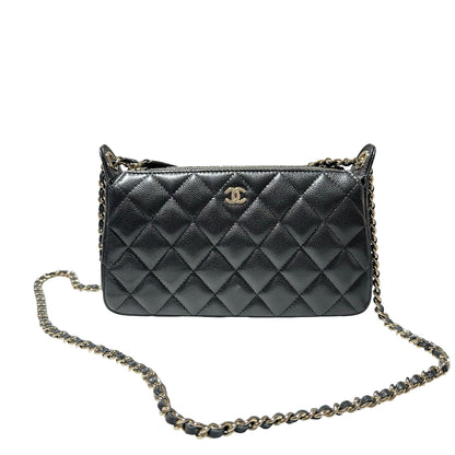 New CHANEL Calfskin Leather Cross Body Bag Black GHW