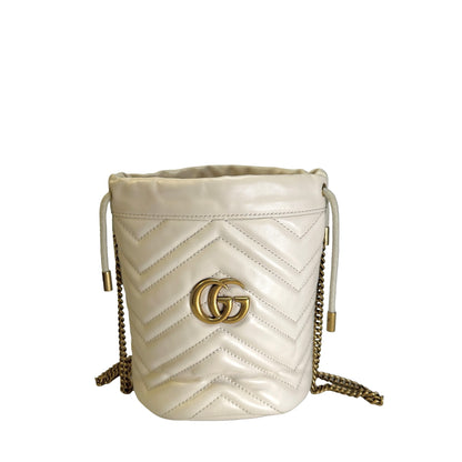 Used GUCCI Matelassé chevron leather GG Marmont Matelassé Mini Bag Crossbody Bag White Antique gold-toned hardware