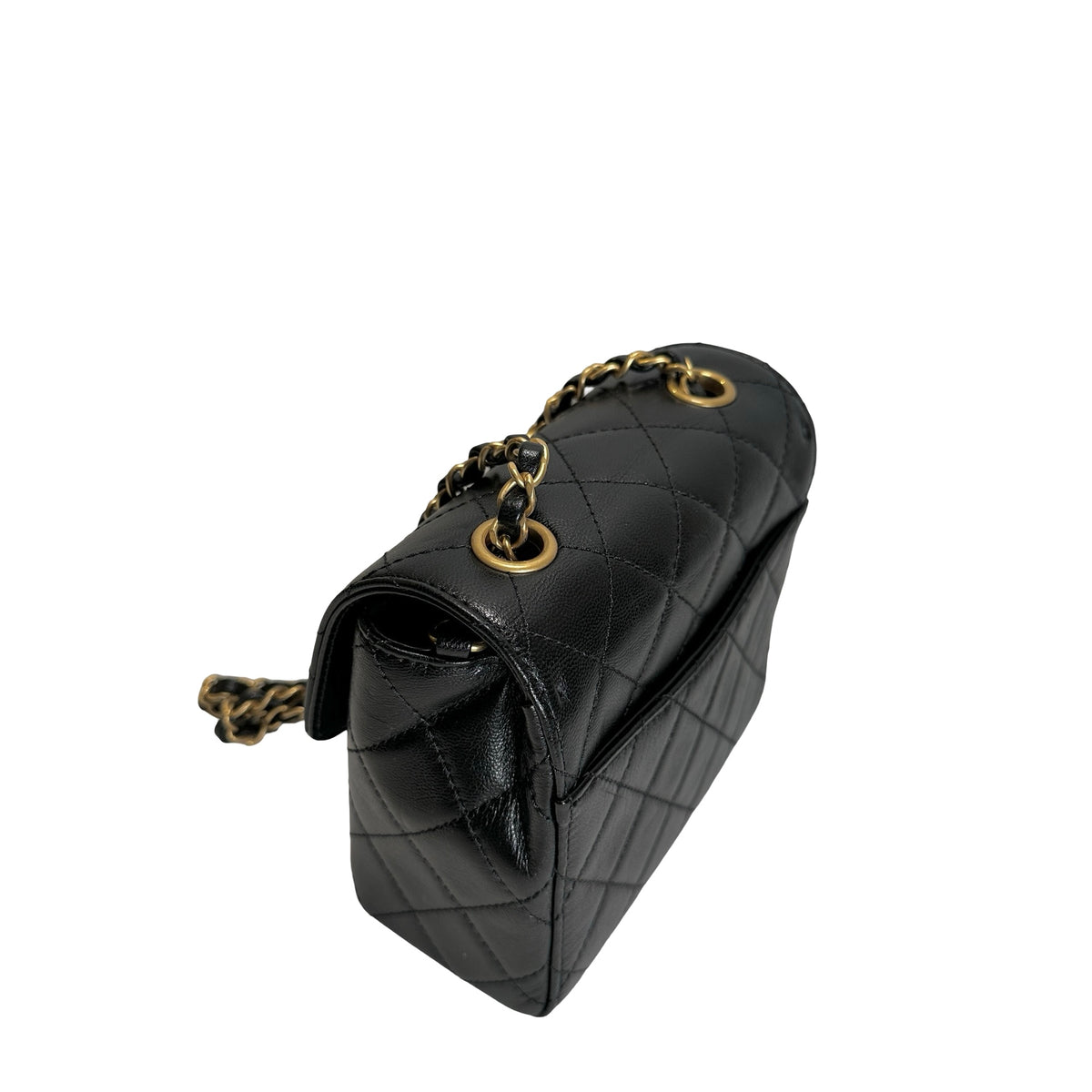Used CHANEL Quilted Mini Flap Bag Chain Shoulder Bag Black Gold