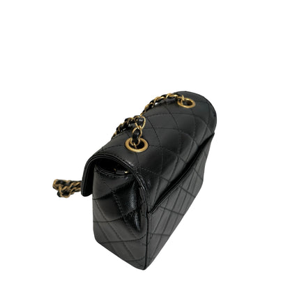 Used CHANEL Quilted Mini Flap Bag Chain Shoulder Bag Black Gold