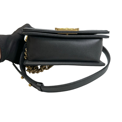 Used CHANEL Quilted Caviar Boy Chanel Flap Bag Chain Shoulder Bag Black Gold Hardware