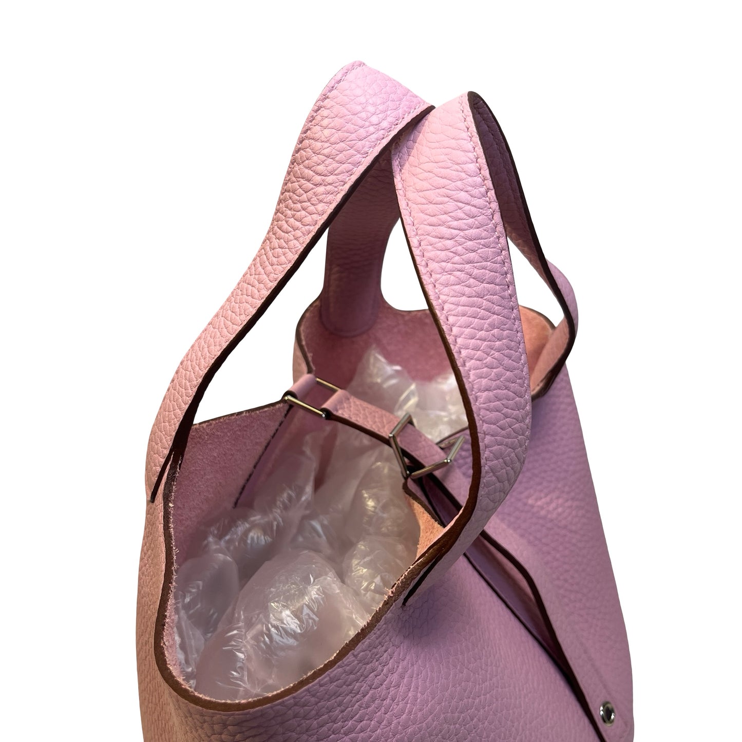 Used HERMES Leather Picotin Bucket Bag Pink
