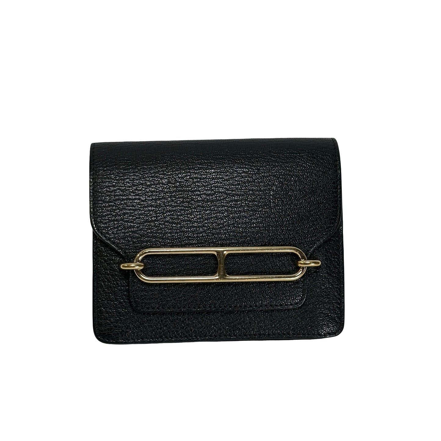Used HERMES Leather Roulis Wallet Black Beige Gold