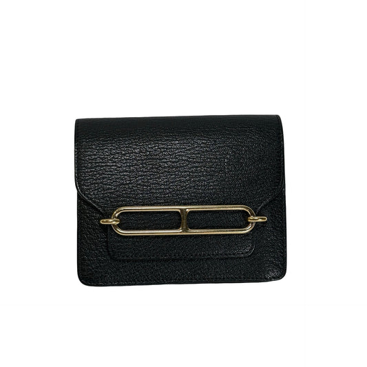 Used HERMES Leather Roulis Wallet Black Beige Gold