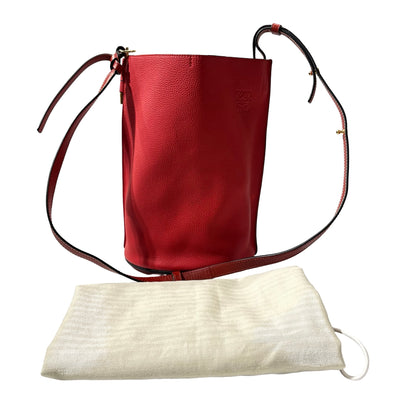 Used LOEWE Calfskin Leather Gate Bucket Bag Red GHW