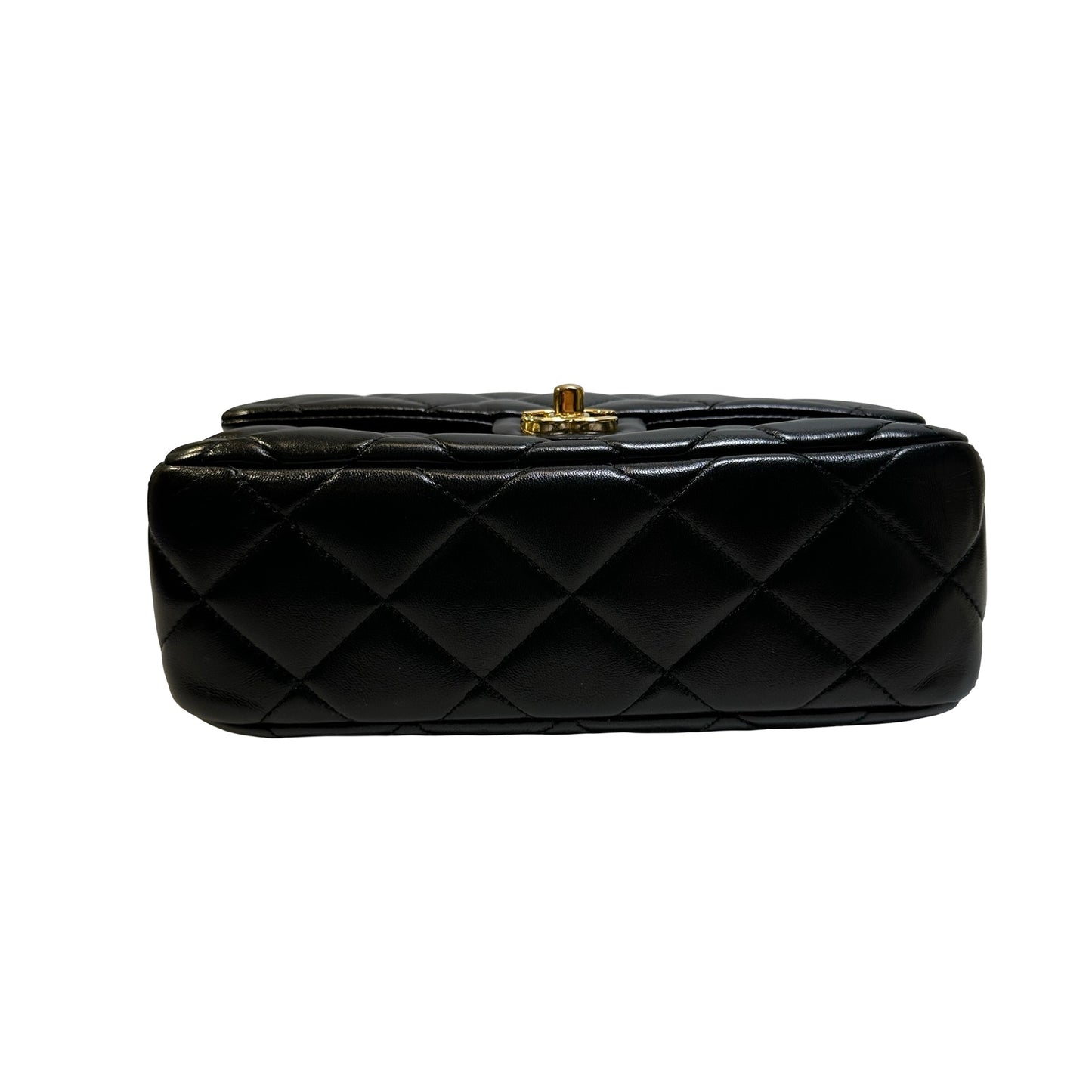 Used CHANEL Quilted Lambskin Top Handle Flap Bag Handbag Black