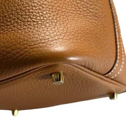 Used HERMES Clemence Leather Picotin Bucket Bag Gold