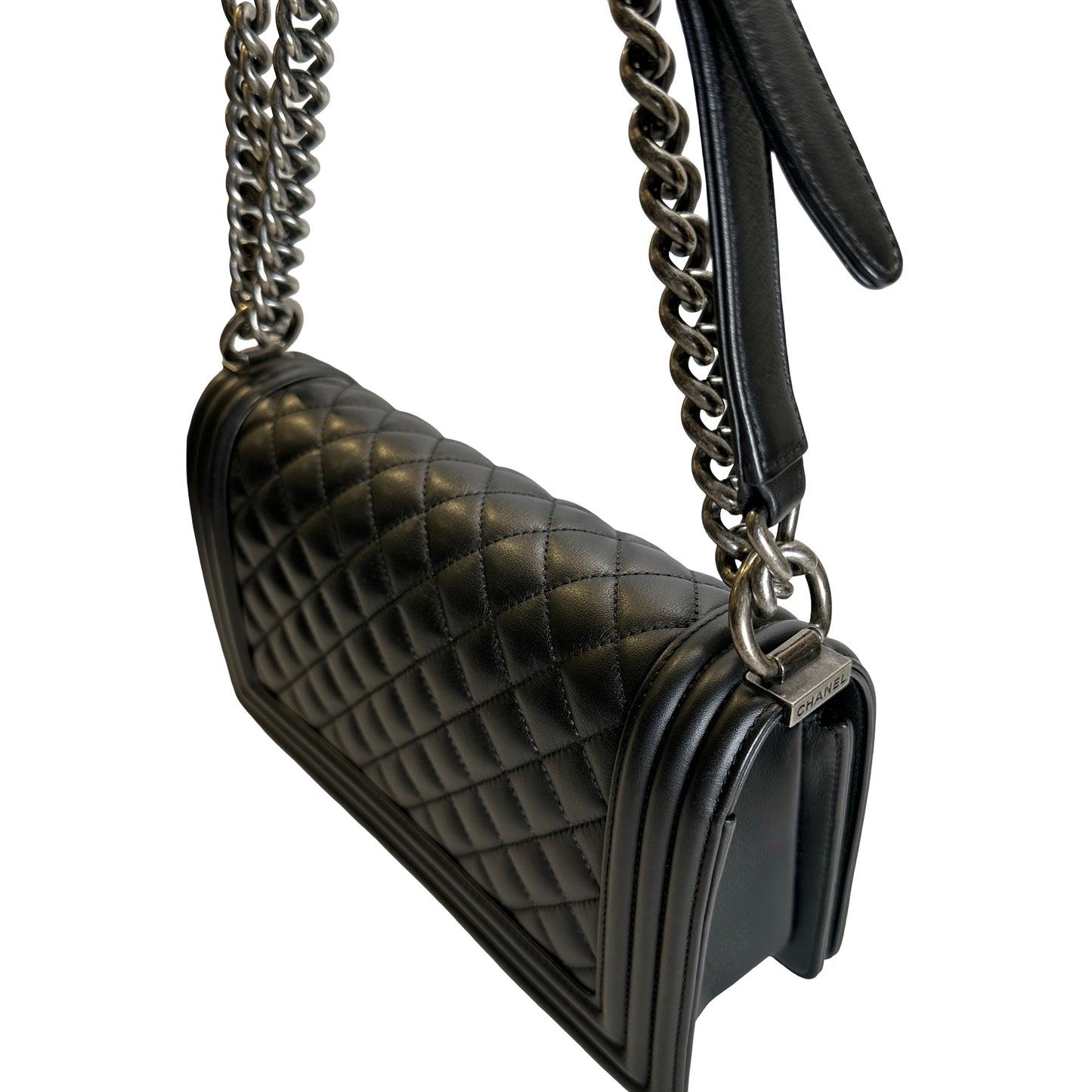 Used CHANEL Matelasse Lambskin Boy Chain shoulder bag Black Silver
