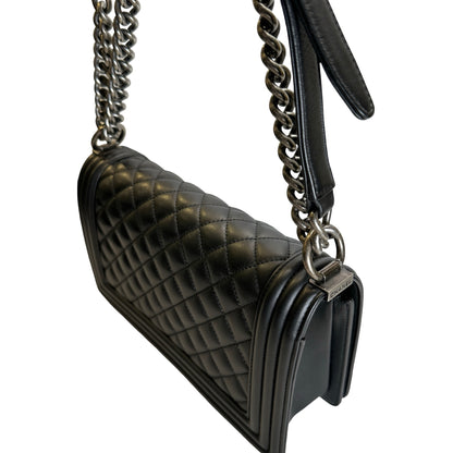 Used CHANEL Matelasse Lambskin Boy Chain shoulder bag Black Silver