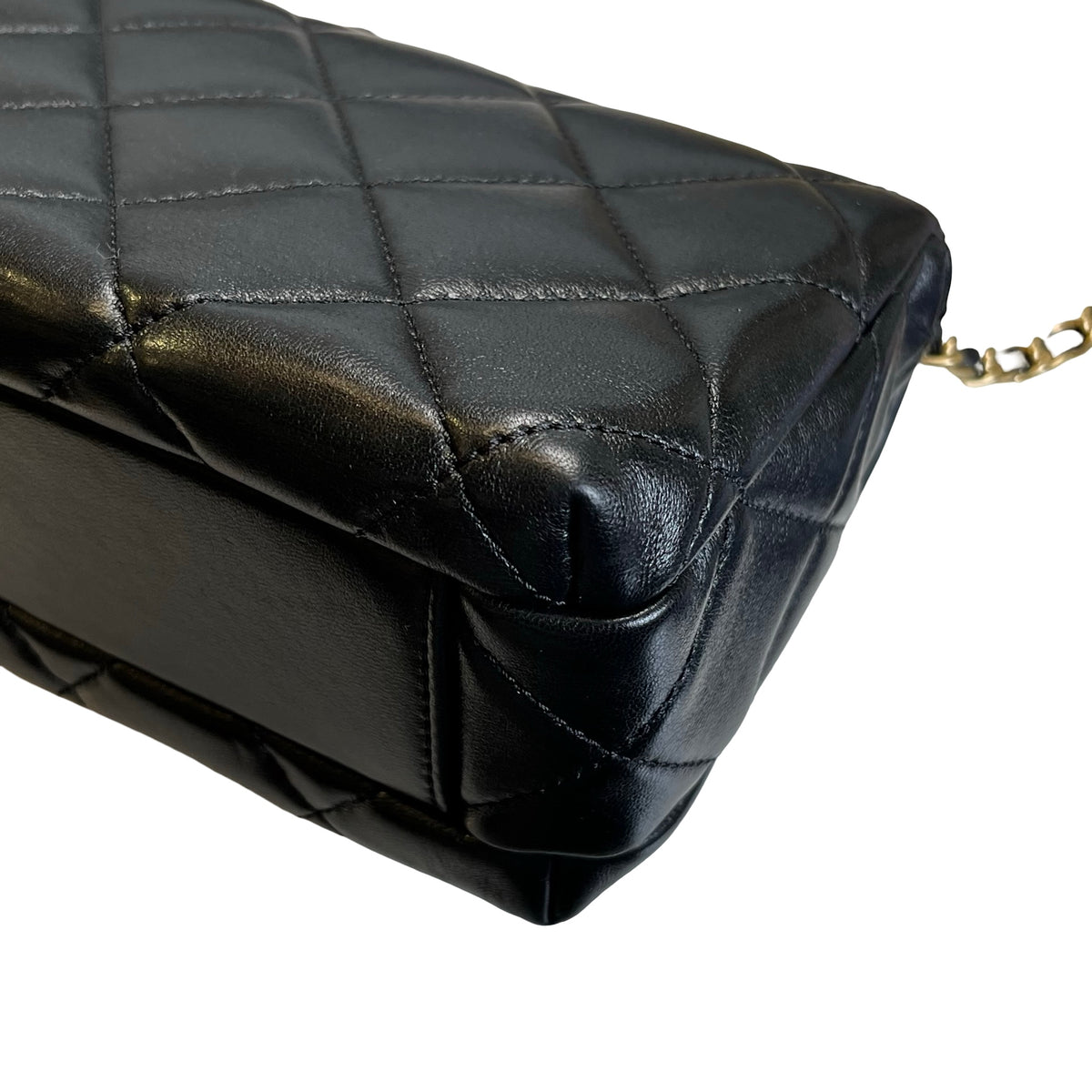 Used CHANEL Quilted Velvet 24A mini pearl logo Flap bag Bucket Bag Black Gold