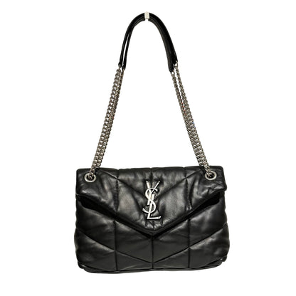 Used SAINT LAURENT Lambskin Leather Cross Body Bag Black PHW