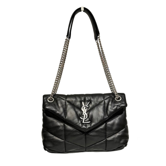 Used SAINT LAURENT Lambskin Leather Cross Body Bag Black PHW