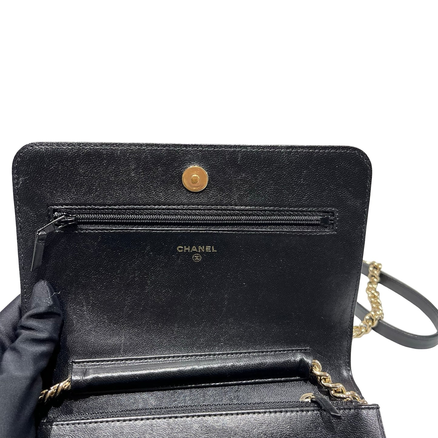 Used Chanel Lambskin Leather WOC Shoulder Bag Black GHW