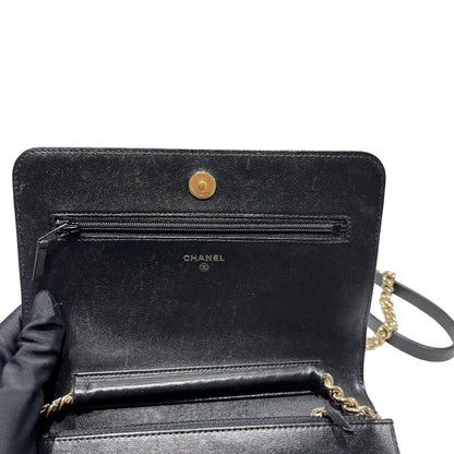 Used Chanel Lambskin Leather WOC Shoulder Bag Black GHW