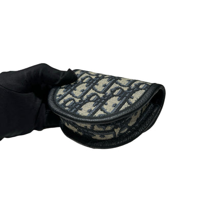 Used DIOR Oblique Saddle Pouch Navy Blue Grey Black