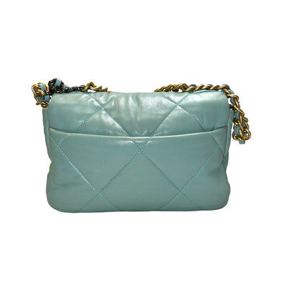 Used CHANEL Lambskin Quilted Chanel 19 Chain Shoulder Bag Light Blue Gold
