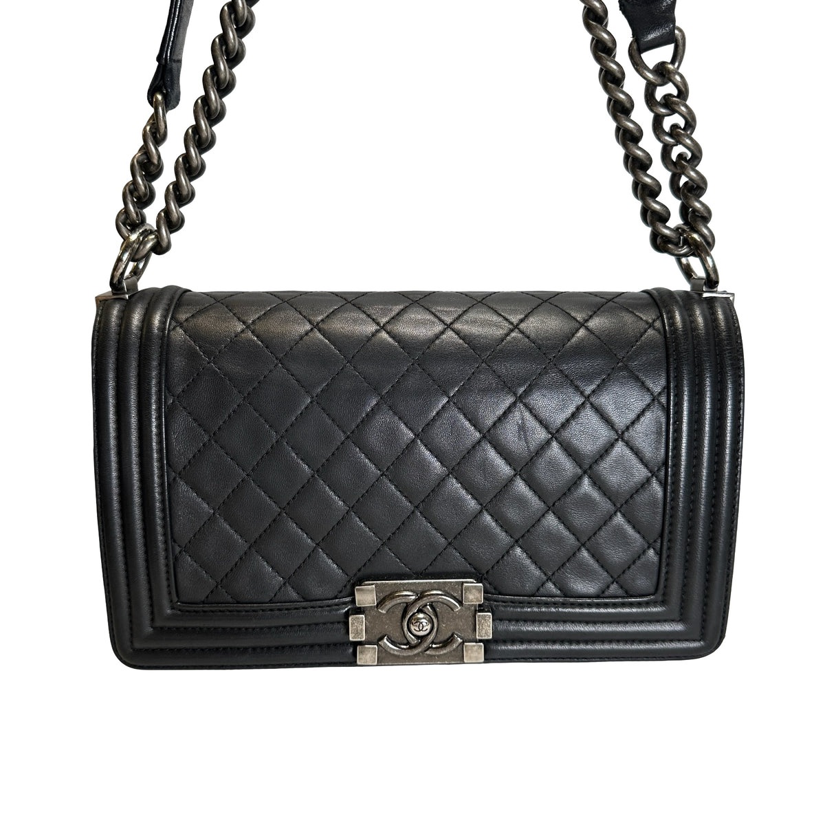 Used CHANEL Quilted Calfskin Boy Bag Shoulder Bag Black Silver
