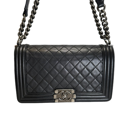 Used CHANEL Quilted Calfskin Boy Bag Shoulder Bag Black Silver