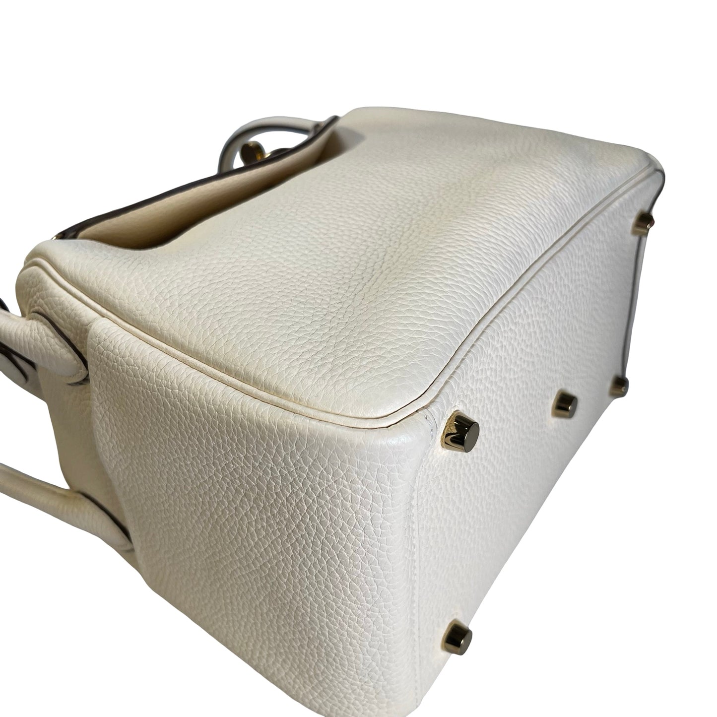 Used HERMES Leather Clemence Lindy Handbag Cream Off-White