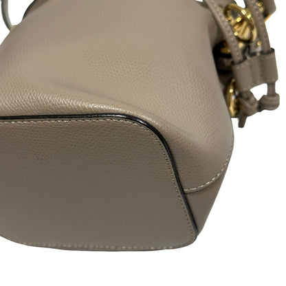 Used FENDI Calfskin Leather Mon Tresor Bucket Bag Grey Beige GHW