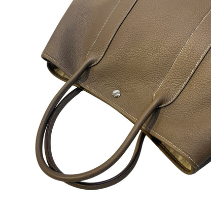 Used HERMES Leather Garden Party Tote Bag Brown