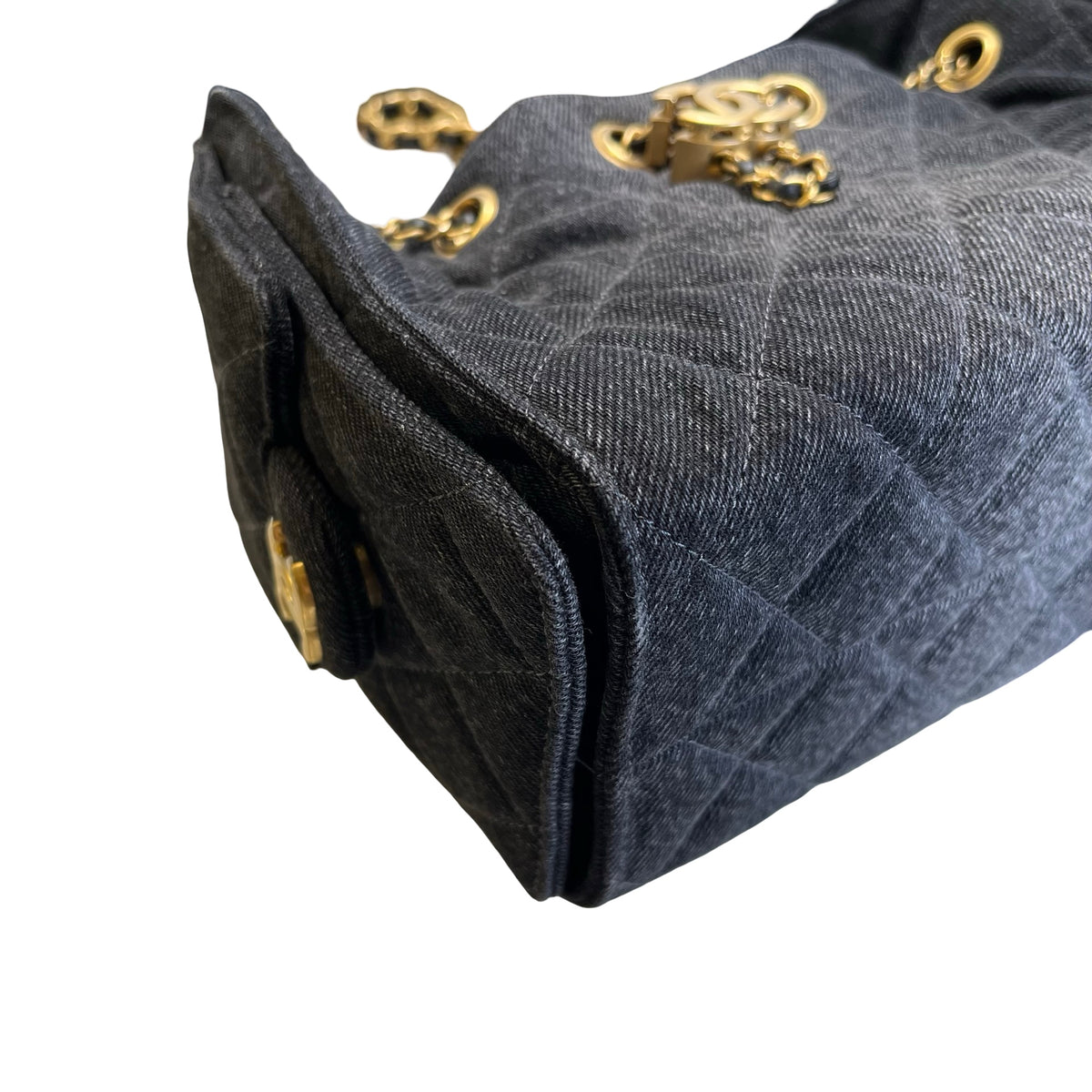 Used CHANEL Denim 26P Mini 25 Bag Shoulder Bag Black Gold