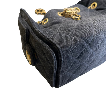 Used CHANEL Denim 26P Mini 25 Bag Shoulder Bag Black Gold