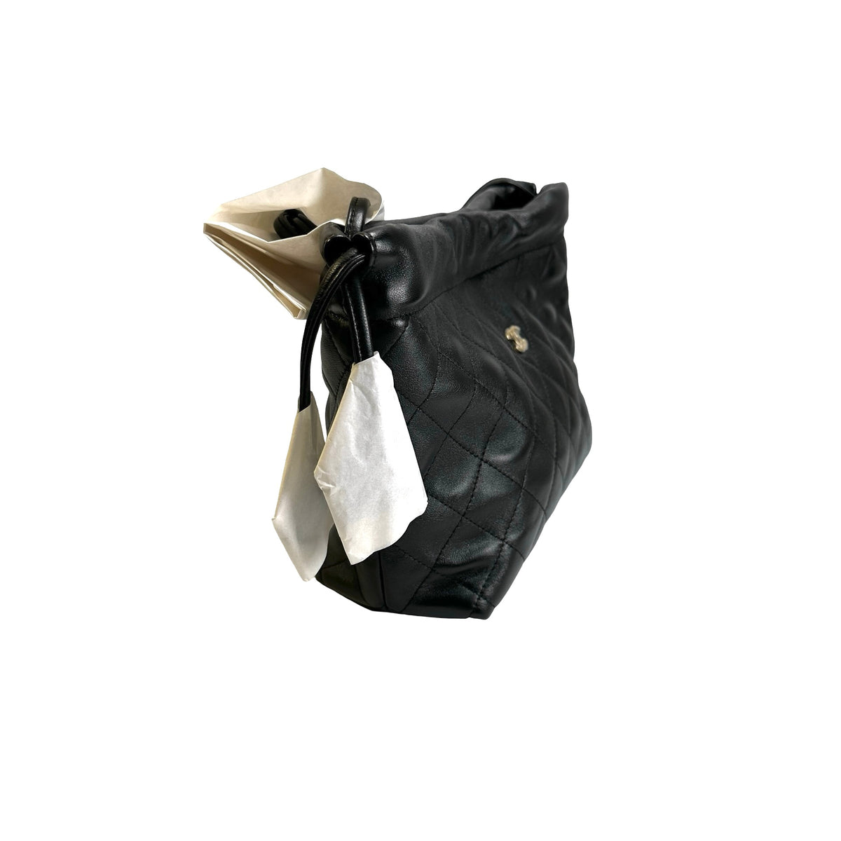 Brand New CHANEL Quilted Leather Bucket Bag Handbag Black Gold