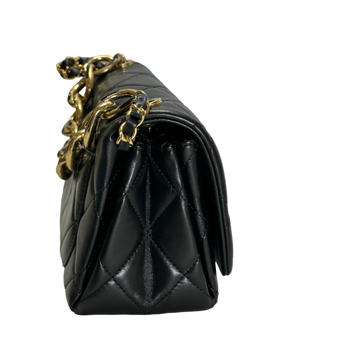 Used CHANEL Lambskin 22A Small Color Match Chain shoulder bag Black GHW