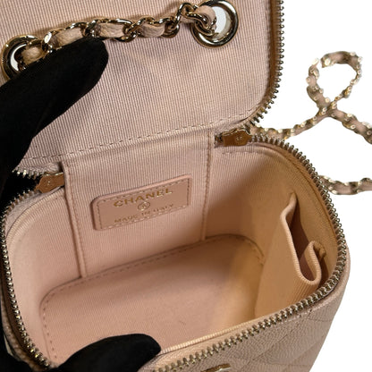 Used CHANEL Caviar Quilted Mini Vanity with Classic Chain Vanity case Beige Light Pink
