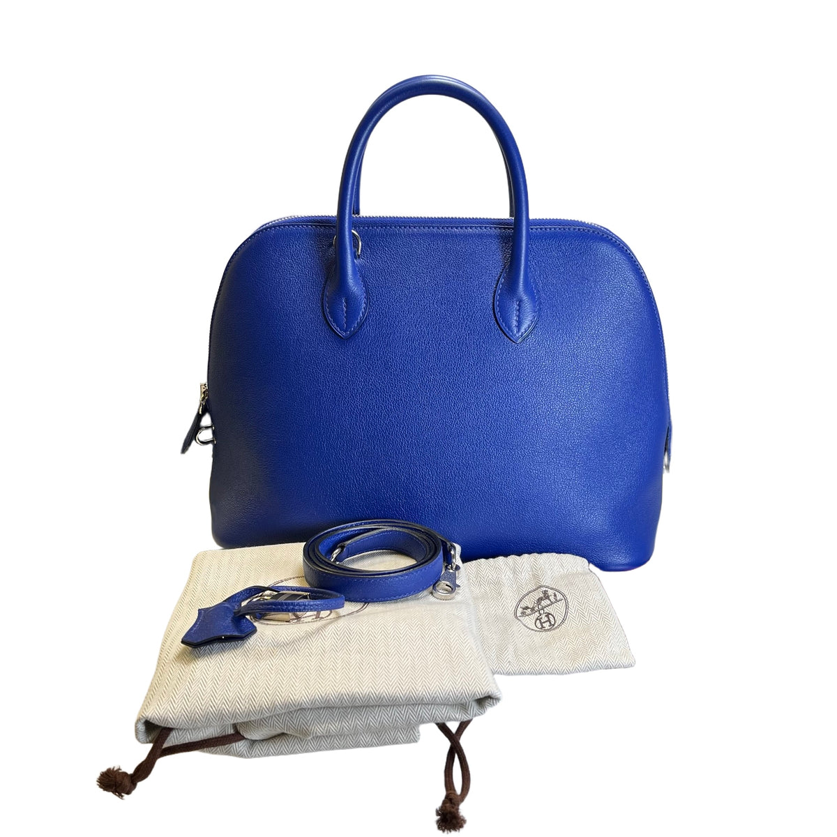 Used HERMES Evercolor Bolide 30 Handbag 7T Blue Electric