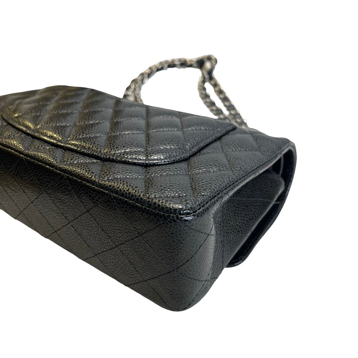 Used CHANEL Quilted Caviar Classic Flap 23 Chain Shoulder Bag Black Silver