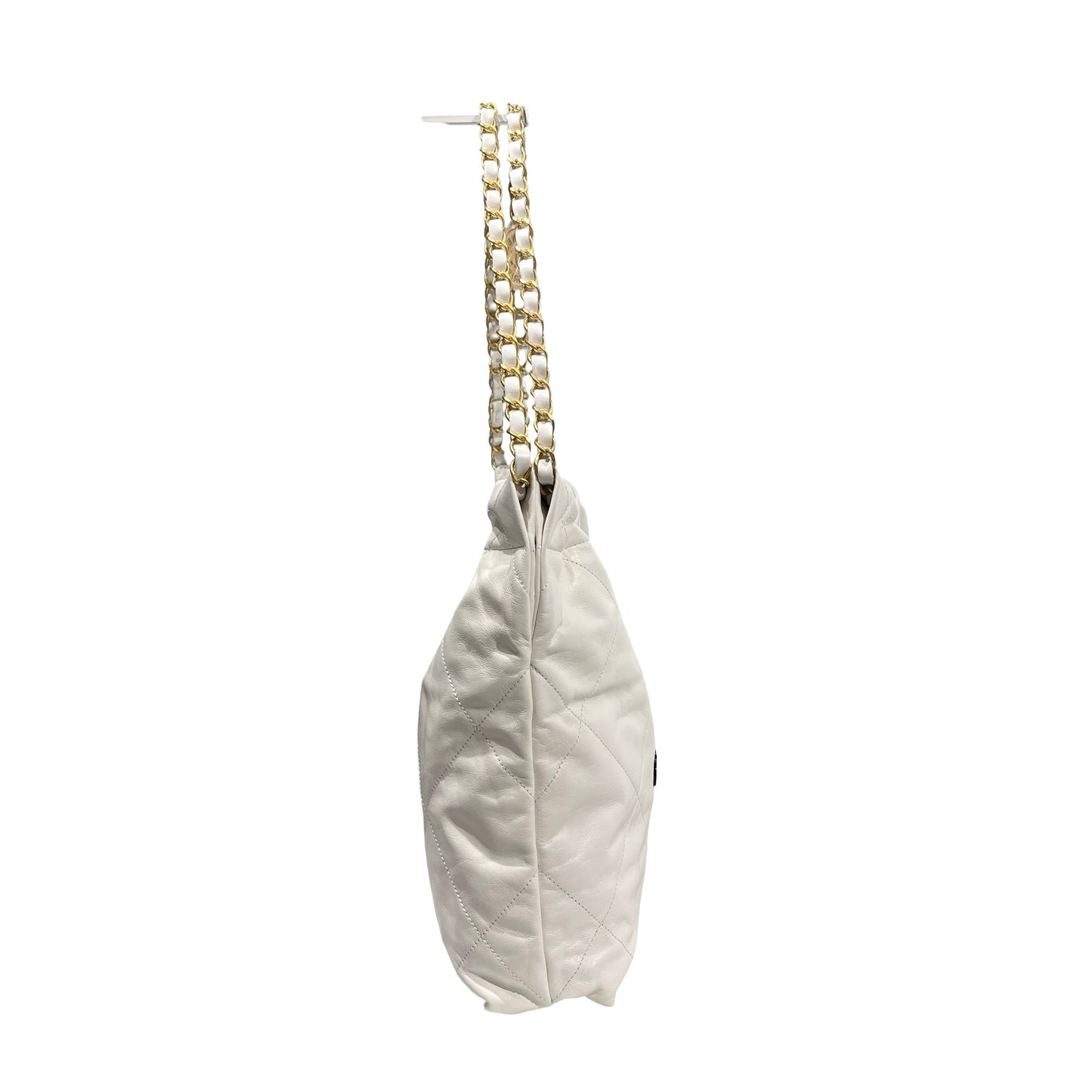 Used CHANEL Shiny Calfskin 22 Small Shiny Calfskin Shoulder Bag White Black GHW