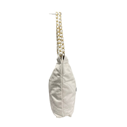 Used CHANEL Shiny Calfskin 22 Small Shiny Calfskin Shoulder Bag White Black GHW